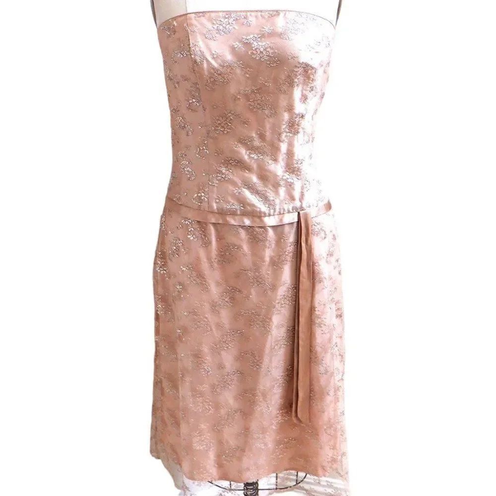 Xtraordinary beige strapless silver glitter floral cocktail dress